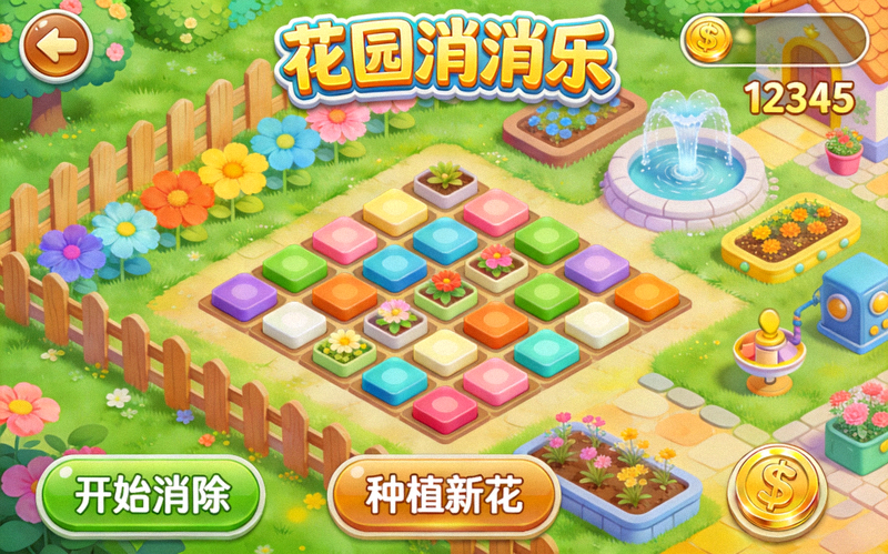 模拟消除类游戏花园经营与消除结合的场景